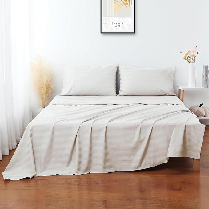 Flat Sheet Only Twin Size, 400 TC 100% Egyptian Cotton Flat Sheet Striped - Image 3