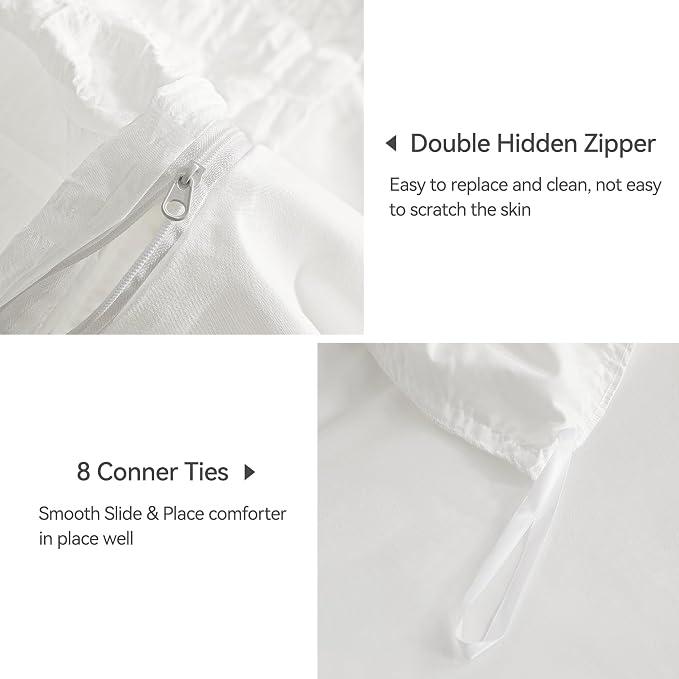 JELLYMONI Bright White Duvet Cover Queen Size, Soft Breathable Seersucker Duvet - Image 5