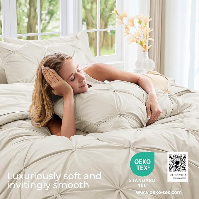 Sasttie Full Size Comforter Set, 7-Piece Bed in a Bag Double, Pintuck Bedding - Image 3