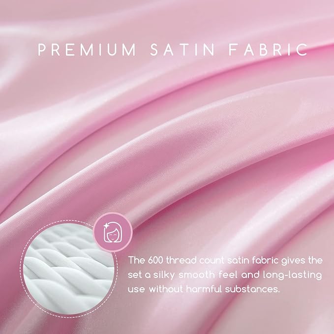 MR&HM Satin Bed Sheets, Queen Size Sheets Set - Image 2