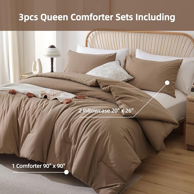 ROSGONIA Alaskan King Comforter 136x120, Dark Khaki, 1 Extra Large King Size - Image 3