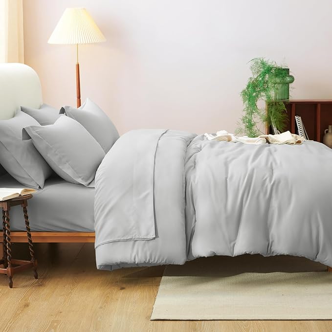 CozyLux Queen Comforter Set Light Grey, 7 Pieces Bed in a Bag Queen Comforter - Image 7
