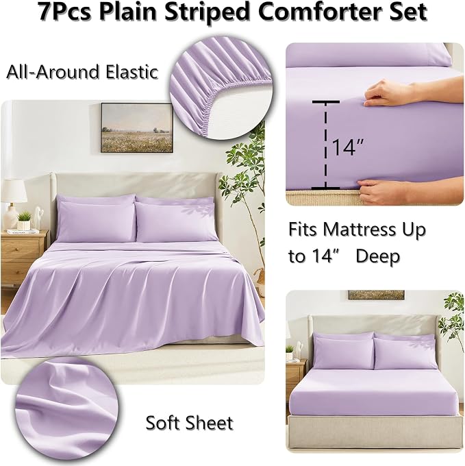 CozyLux Queen Comforter Set Lavender, 7 Pieces Bed in a Bag, Light Purple - Image 5