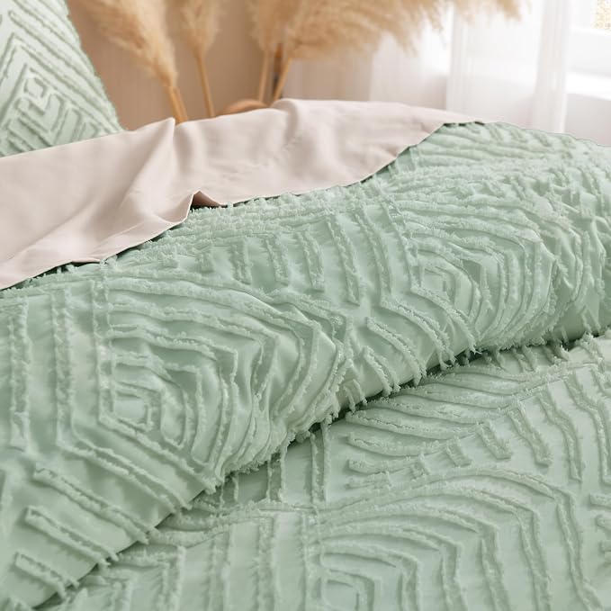 Andency Oversized King Comforter 128''x120'', 3 Pieces Sage Green Boho Bedding - Image 5