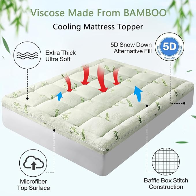 PATSBA Premium Viscose Made from Bamboo Queen Size Mattress Topper - Image 2