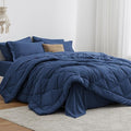 Love's cabin King Size Comforter Set Dark Blue, 7 Pieces King Bed in a Bag by Lovescabin