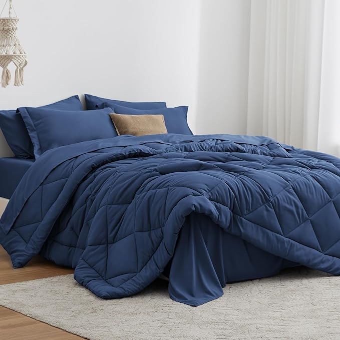 Love's cabin Twin XL Comforter Set Dark Blue, 5 Pieces Twin XL Bed in a Bag by Lovescabin