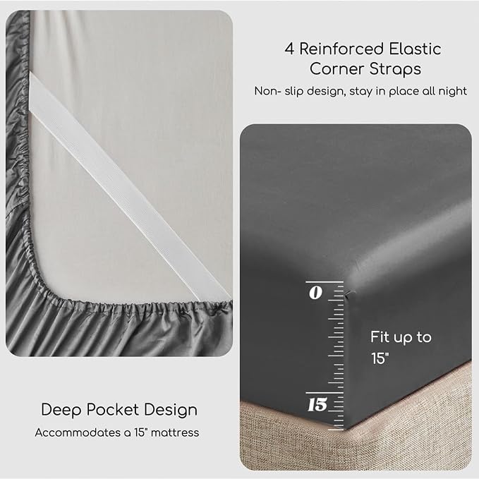 MR&HM Satin Bed Sheets, Full Size Sheets Set - Image 5