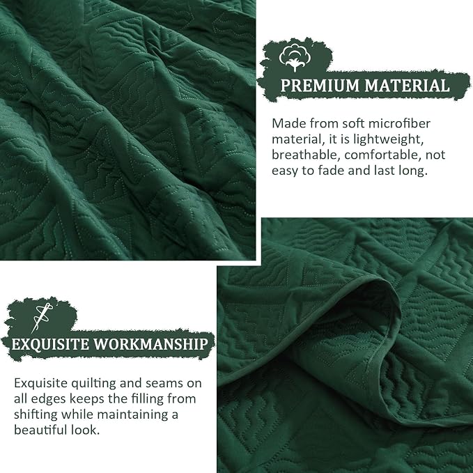 Yiran California King Quilt Set, Emerald Green Oversized Bedspread Bedding Set - Image 5
