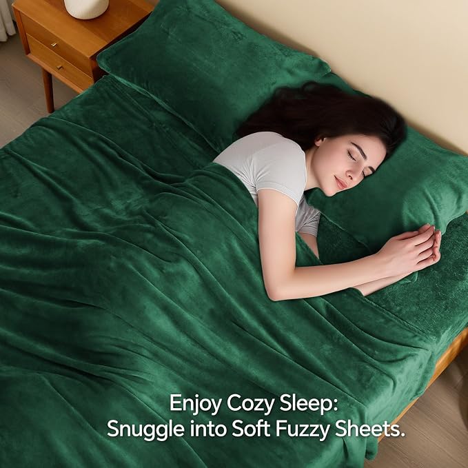 BEDELITE Flannel Sheets Queen Size Dark Green - Image 3