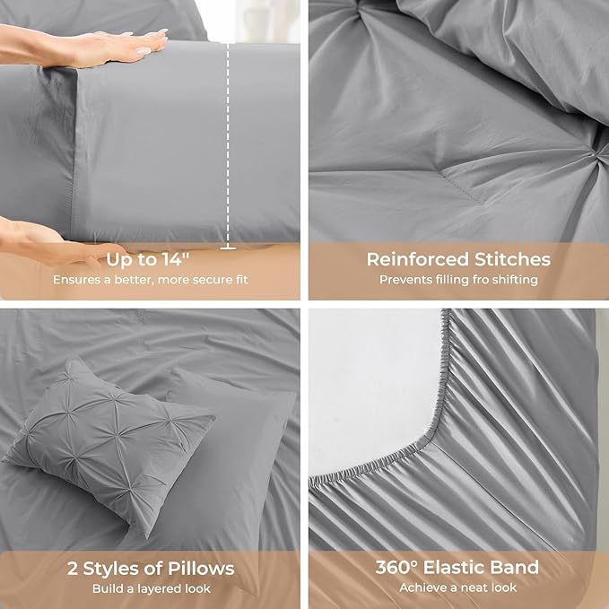 Sasttie California King Comforter Set, 7-Piece Bed in a Bag, Pintuck Bedding - Image 5