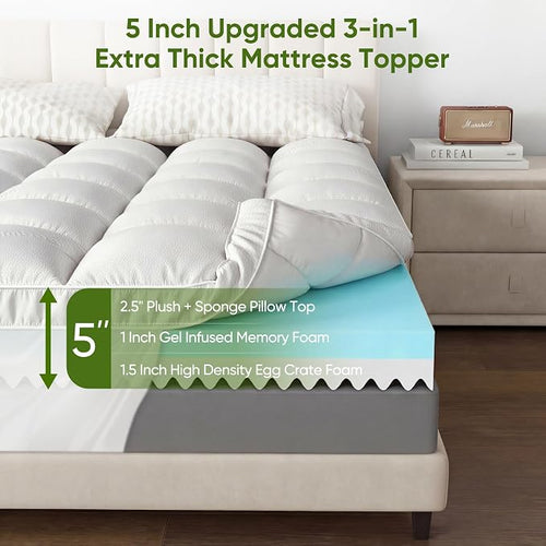 5 Inch California King Mattress Topper, Memory Foam Mattress Toppers -2.5" Gel - Image 2