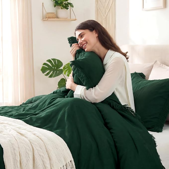 Andency Comforter Set Oversized King Dark Green 120x120, 3 Pieces Boho Fall - Image 9