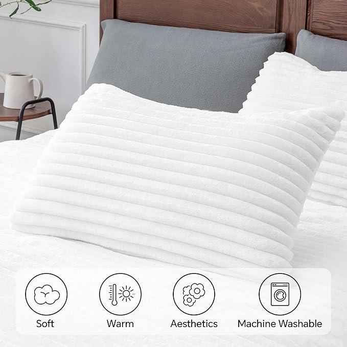 BEDELITE Fleece Twin Comforter Set -Super Soft & Warm Fluffy Bright White - Image 6