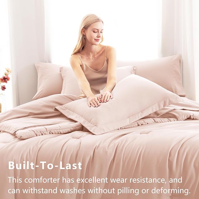 CozyLux King Size Comforter Set Blush Pink, 7 Pieces Bed in a Bag King - Image 3