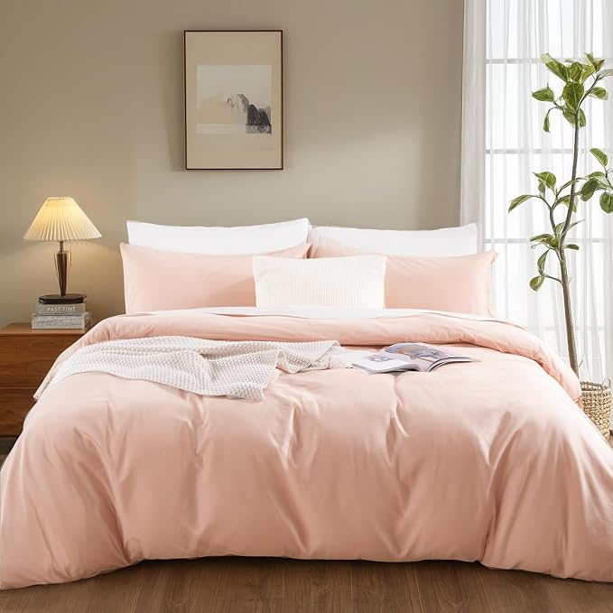 NEXHOME PRO Duvet Cover Set 100% Washed Cotton Full Size Linen Feel Textured - Image 2