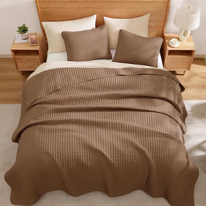 WRENSONGE King Size Quilt-3 Pieces Lightweight Bedspreads Brown King Quilt - Image 6
