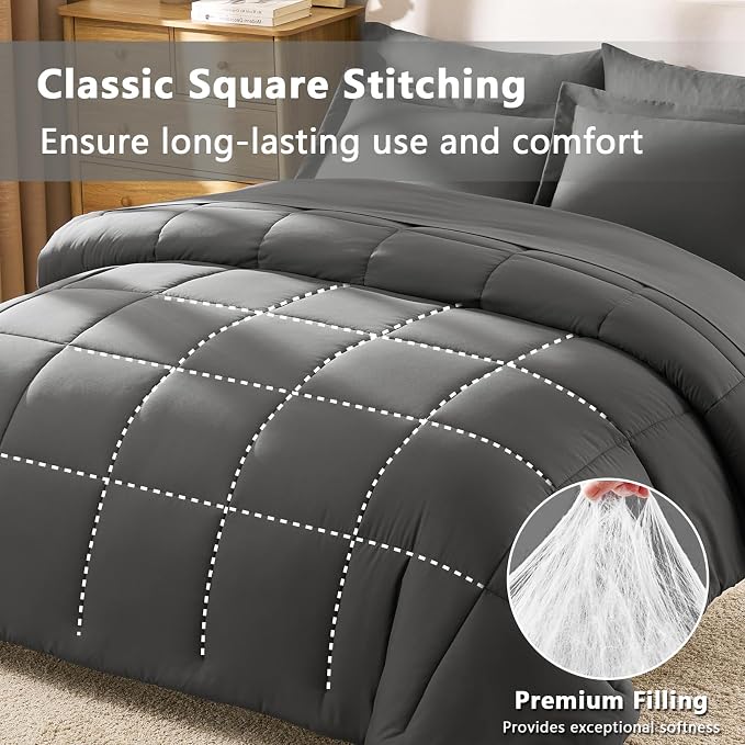 CozyLux Oversized King Comforter Sets Dark Grey, 7 Pieces Bed in a Bag - Image 6