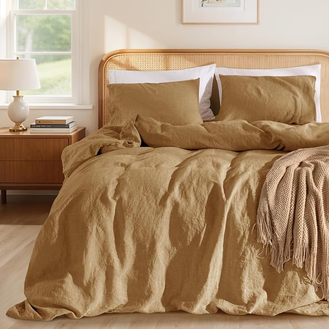 LBRO2M 100% France Linen Duvet Cover Set Queen Size 3 Pcs Natural Flax by LBRO2MBedding