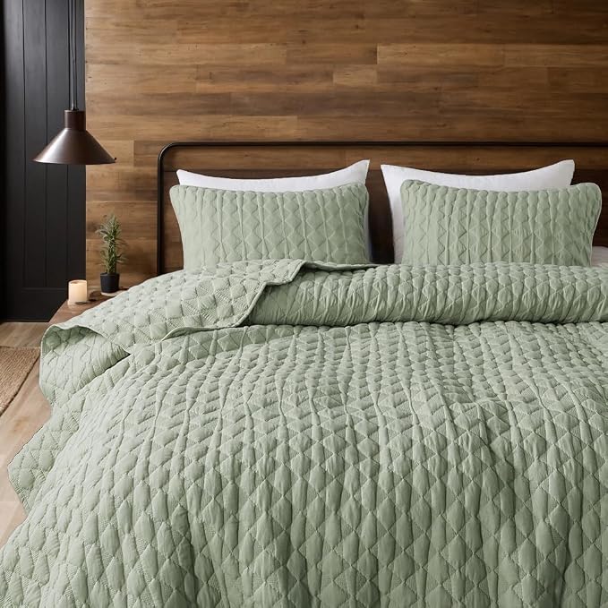 WDCOZY Sage Green Quilt Queen Size Bedding Sets - Image 8