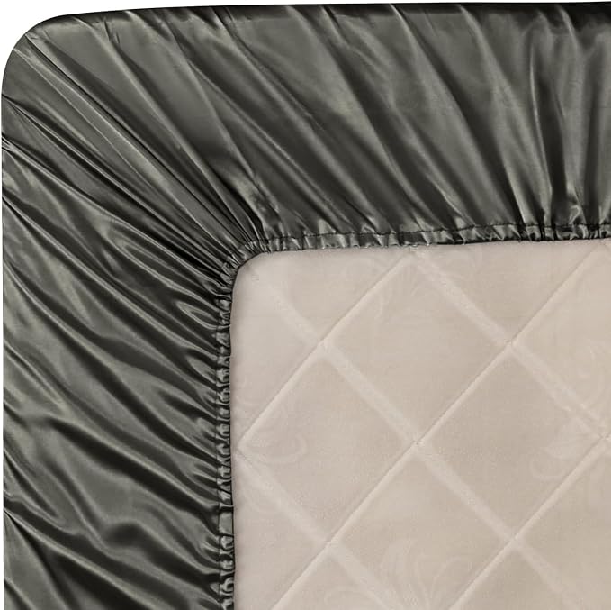 Homiest Dark Grey Satin Fitted Sheet King Size, Deep Pocket, Luxury & Ultra - Image 6