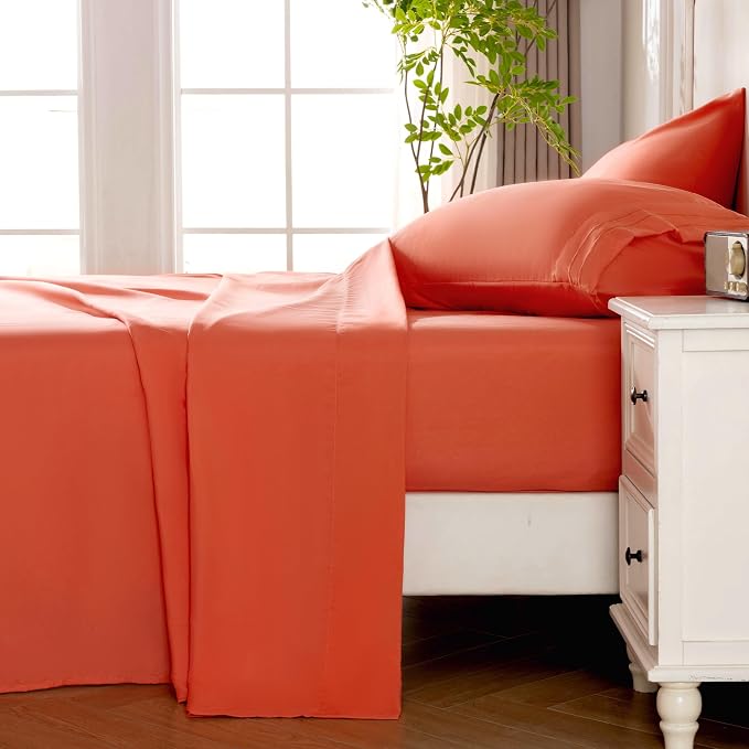 ROSE&RISY Orange Red King Sheet Set, 4 Pieces Soft Bedding King Sheet Set - Image 3