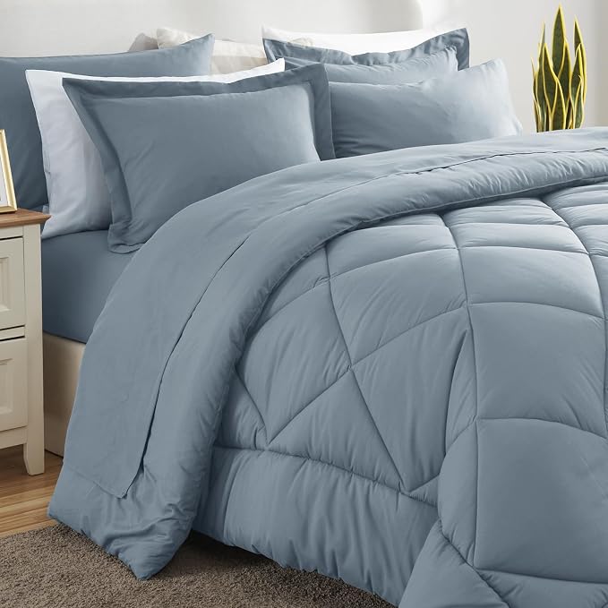 CozyLux Queen Comforter Set Dusty Blue - Image 8