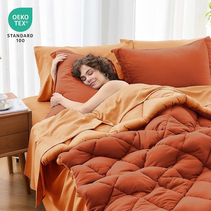 MUXHOMO 7 Pieces Queen Comforter Set, Reversible Bed in a Bag Queen Size - Image 4