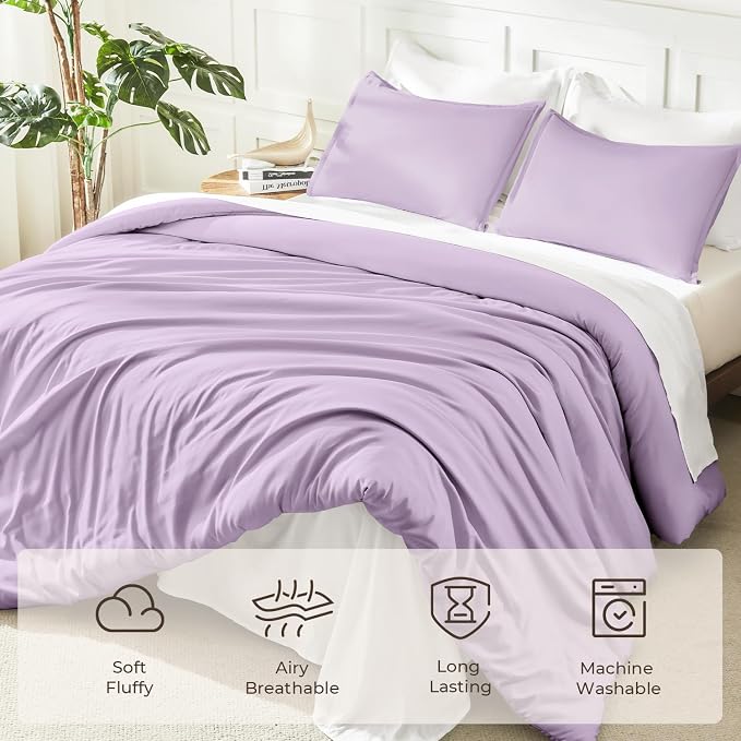 Litanika Lavender Purple Comforter King Size, 3 Pieces Lightweight Solid - Image 3