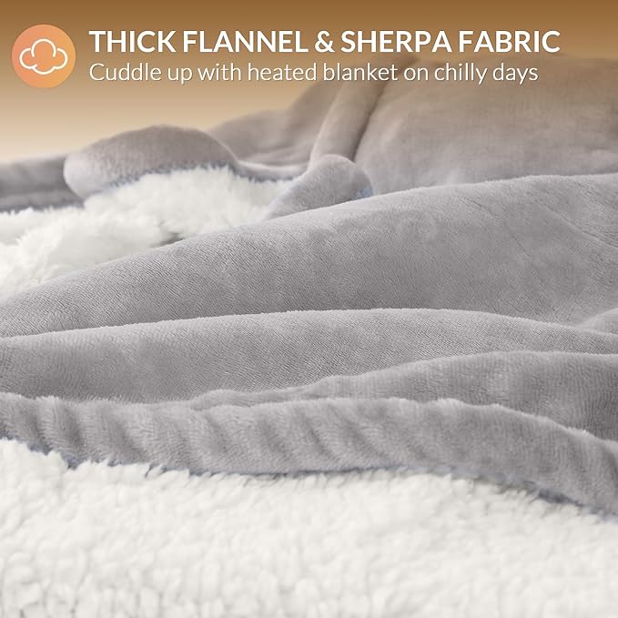 HOMLYNS LuxeHeat Heated Blanket Electric Blanket Full Size, Soft Flannel Sherpa - Image 5