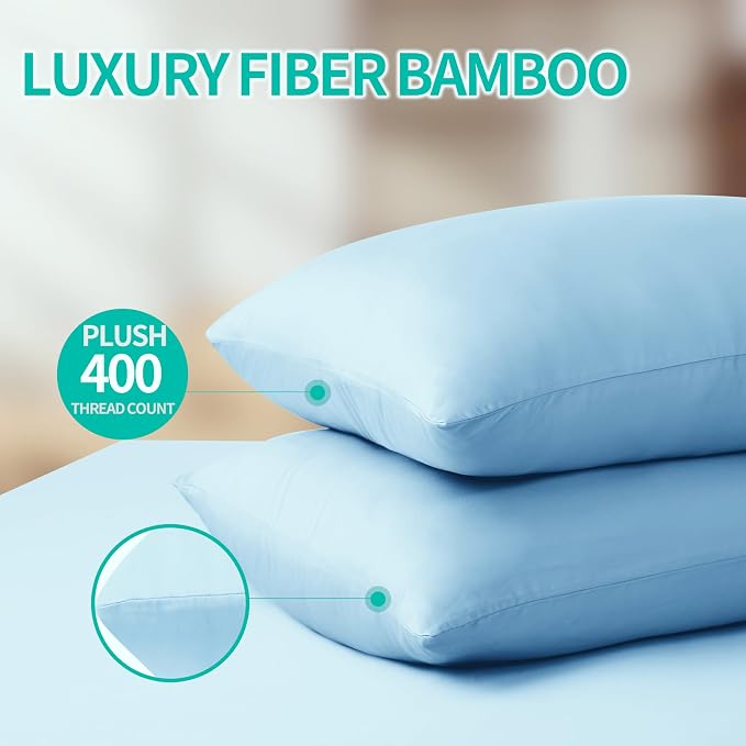 4-Pack Bamboo Viscose Zippered Pillow Cases Queen Size, 400 Thread Count - Image 4
