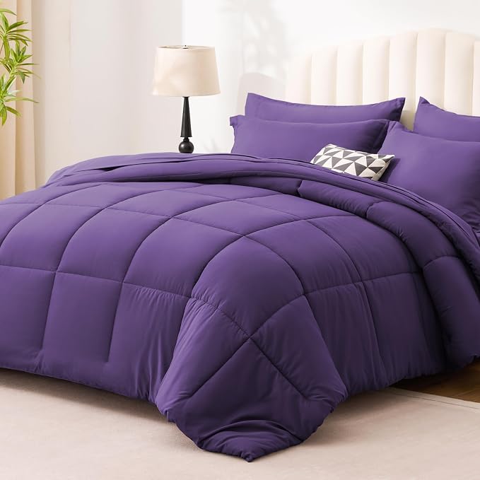 Love's cabin King Size Comforter Set Dark Purple, 7 Pieces King Bed in a Bag - Image 2
