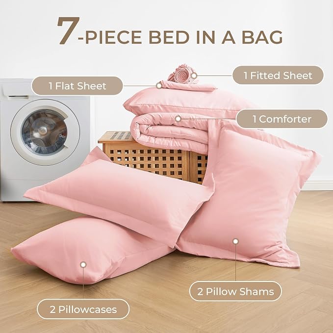 Sasttie Full Size Comforter Sets, 7 Pieces Bed in a Bag Full, Complete Bedding - Image 6