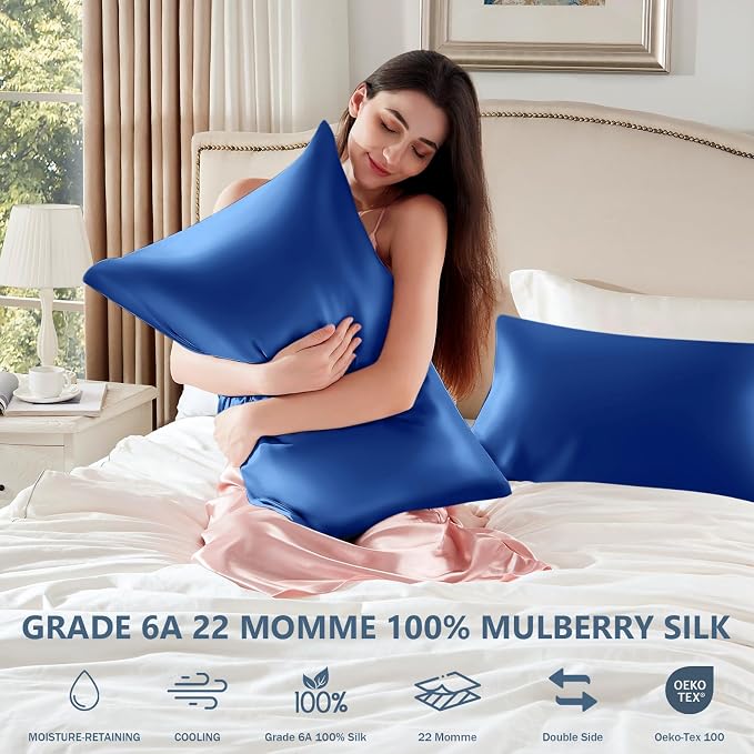 Silk Pillow Cases 2 Pack Queen Size Mulberry Silk Pillowcase Set of 2 - Image 6