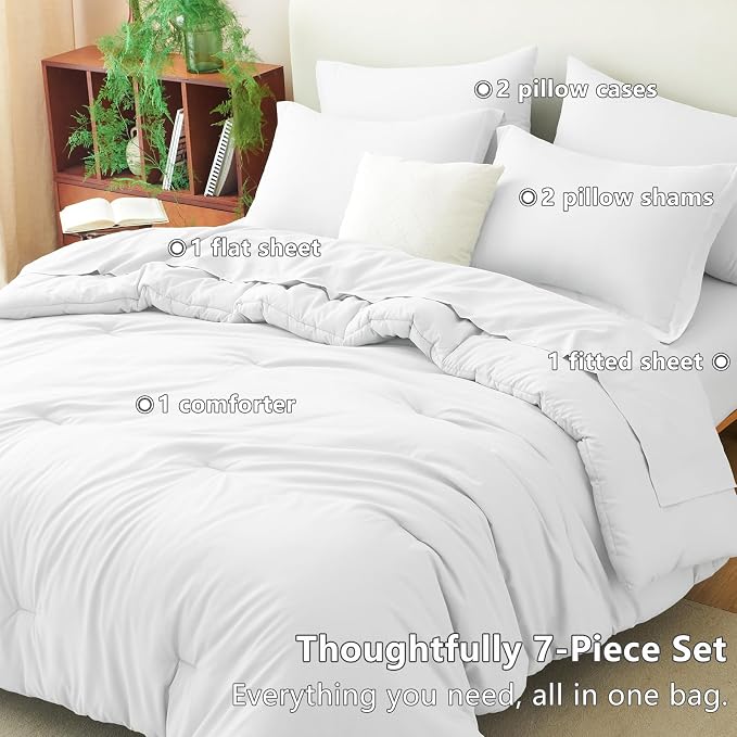 CozyLux Queen Comforter Set White, 7 Pieces Bed in a Bag Queen Comforter Set - Image 6