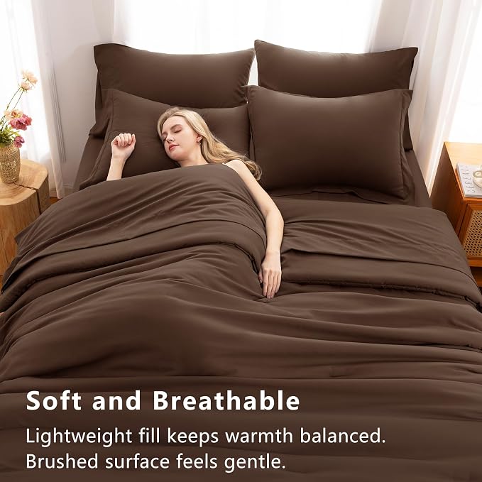 CozyLux Oversized Queen Comforter Set Brown, 7 Pieces Bed in a Bag Comforter Set - Image 5