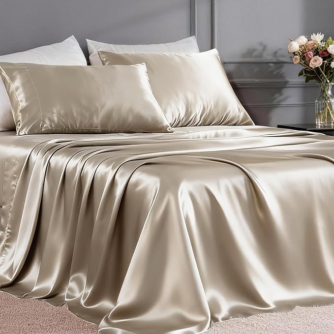 FreshCulture Satin Sheets Queen Size Bed Set- 4 Piece Luxury Soft Silky Queen by FreshCulture