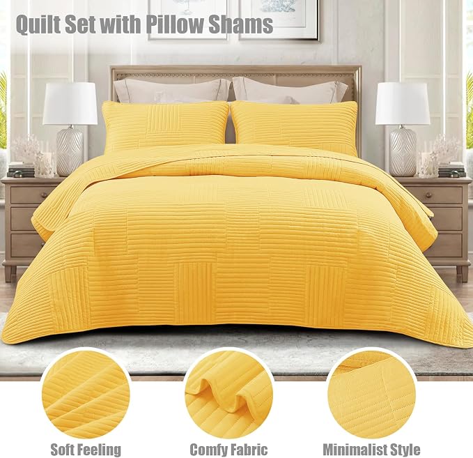 Whale Flotilla Ultra Soft King Quilt Bedding Set, Lightweight Microfiber Yellow - Image 2