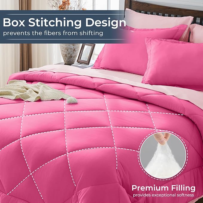 HEVUMYI Hot Pink & Baby Pink Queen Comforter Set - Image 4