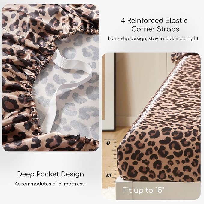MR&HM Satin Bed Sheets with Elastic Corner Straps, California King Size Sheets - Image 4