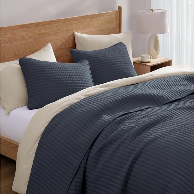 WRENSONGE King Size Quilt-3 Pieces Lightweight Blue Grey Bedspreads King Quilt - Image 5