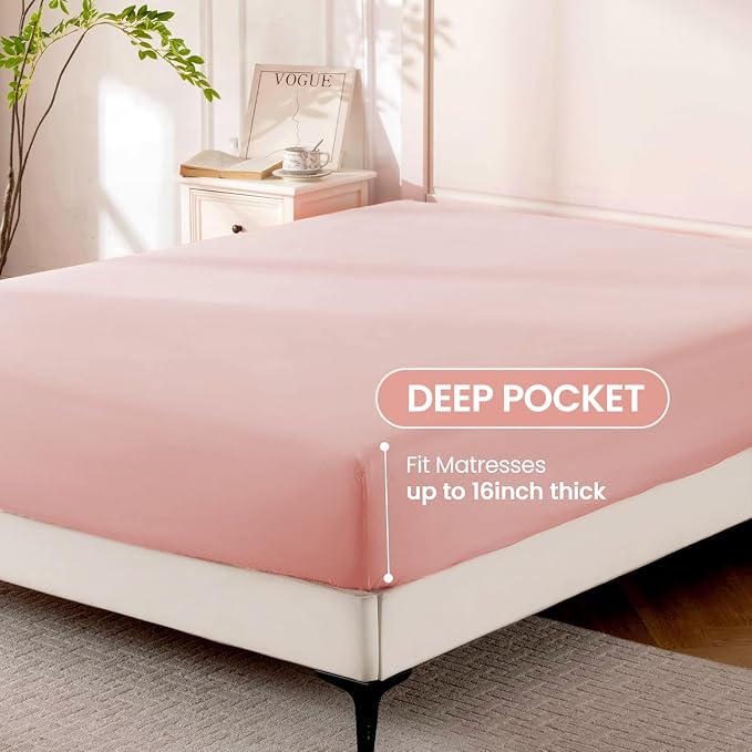ROSE&RISY Pink Twin Sheet Set, 3 Pieces Soft Bedding Twin Sheet Set, Breathable - Image 4
