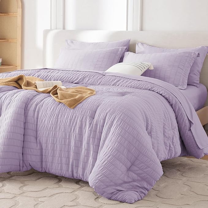 MUXHOMO 5 Pieces Twin Comforter Set, Seersucker Bed in a Bag Twin Size by MUXHOMO