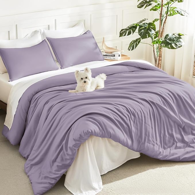Litanika Grayish Lavender Purple Comforter Set King Size, 3 Pieces Lightweight by Litanika