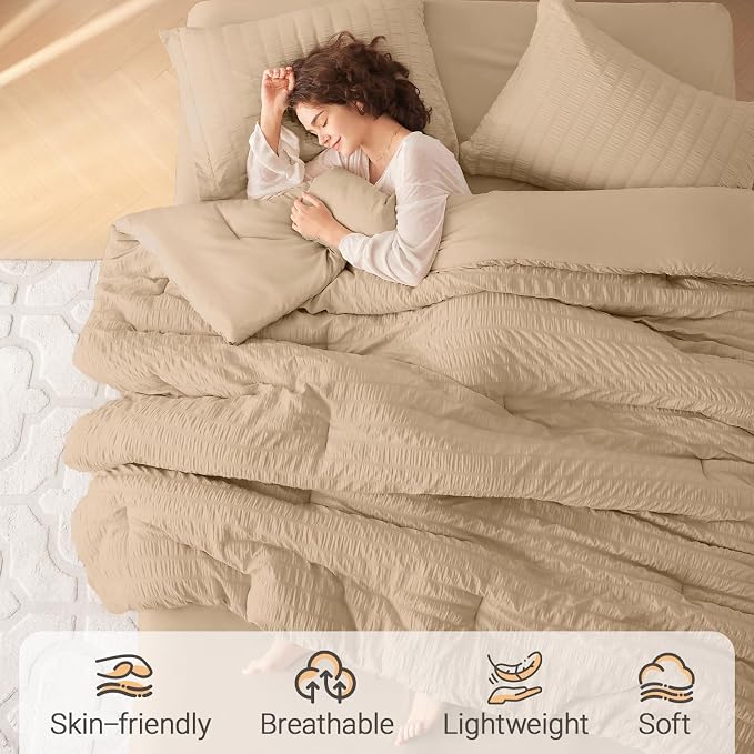 MUXHOMO 7 Pieces Full Comforter Set, Seersucker Bed in a Bag Full Size - Image 2