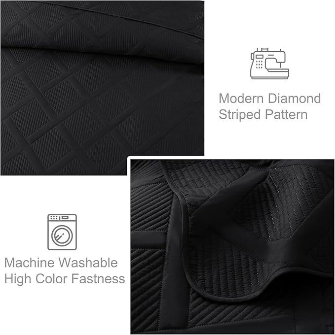 Exclusivo Mezcla Quilt Set Oversized King Size, 3 Pieces Black Cal King Quilt - Image 5