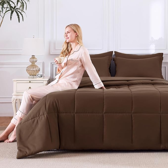CozyLux King Size Comforter Set Brown - Image 7