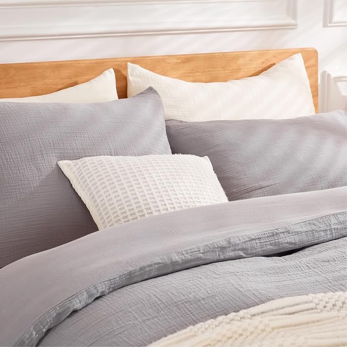 Gray Duvet Cover Queen Size, 100% Sandwashed Cotton Soft Queen Duvet Cover Set - Image 2