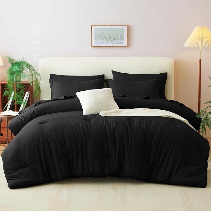CozyLux Queen Comforter Set Black, 7 Pieces Bed in a Bag Soft Bedding Comforter - Image 8