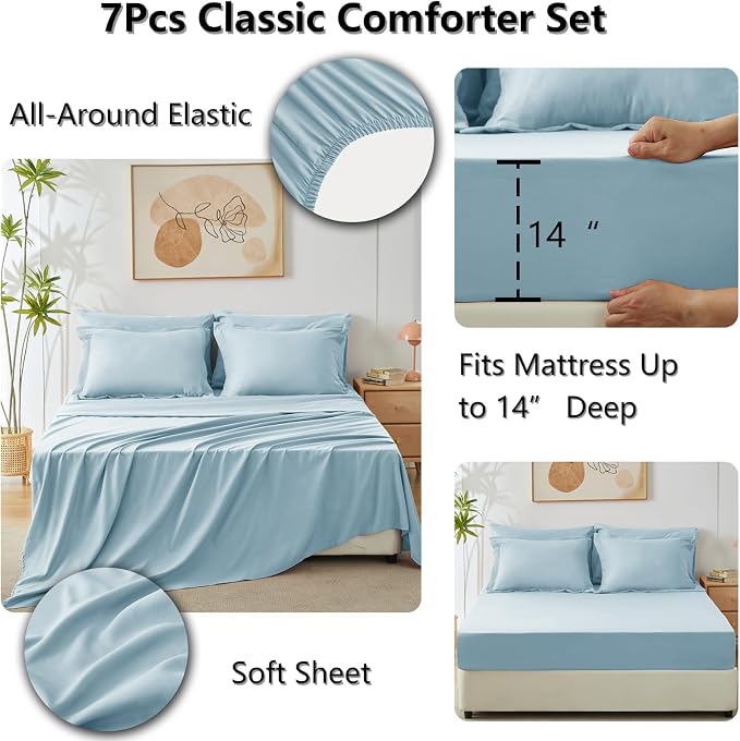 CozyLux Full Size Comforter Sets Light Blue - Image 5